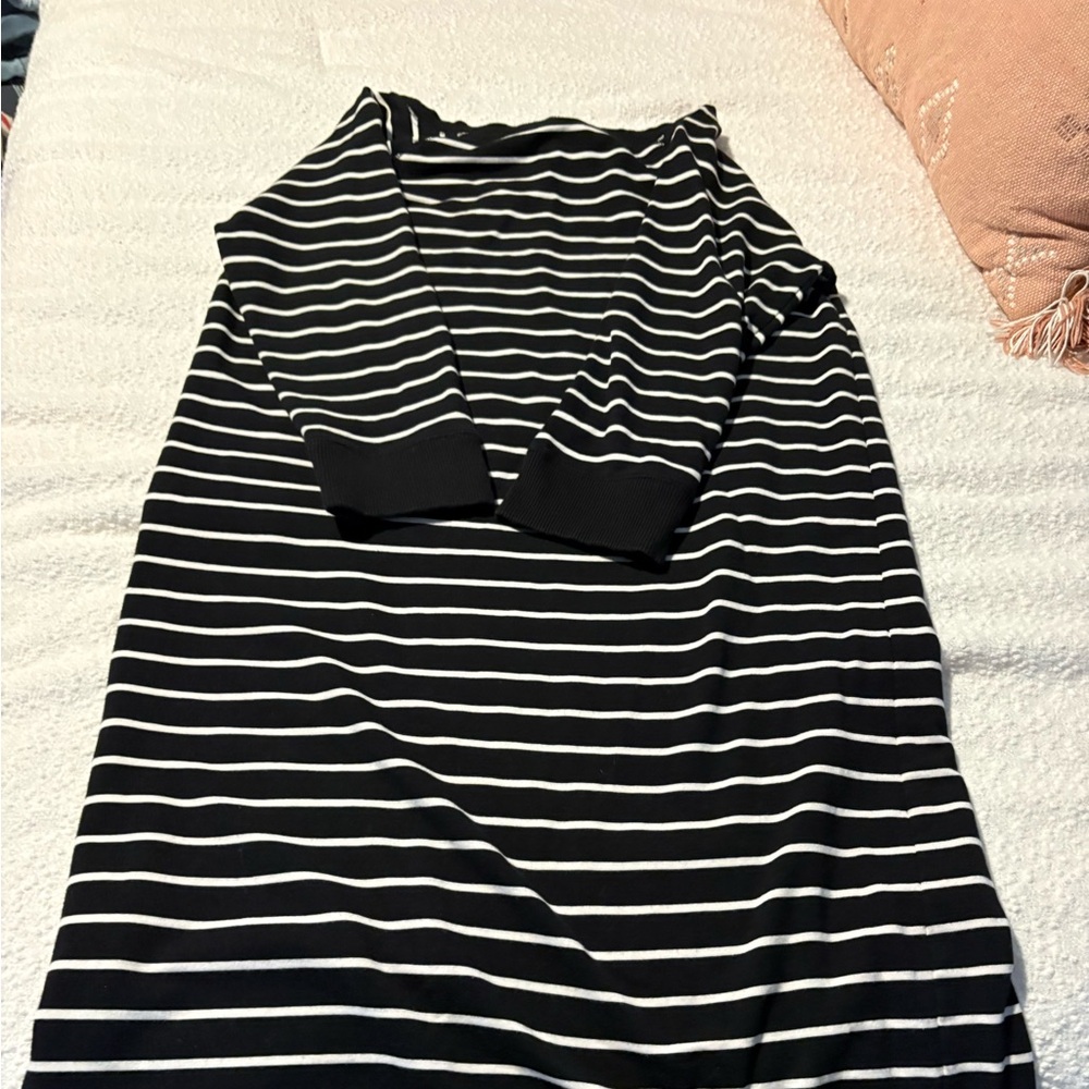 Jones New York Sport Black and White Striped Sweater Dress